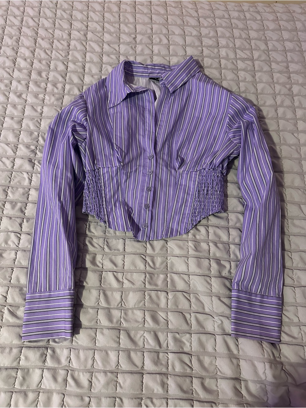 Source Unknown Lavender Striped Cropped Button-Down Shirt